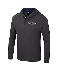 Colosseum Men's Charcoal Michigan Wolverines Dujour Ralgan Long Sleeve Henley Hoodie T-Shirt