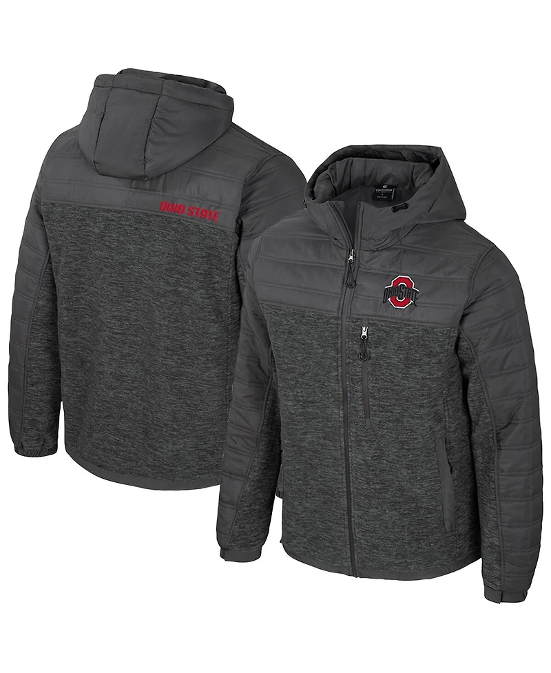 Colosseum Men's Charcoal Ohio State Buckeyes Nightman Full-Zip Hoodie Puffer Jacket