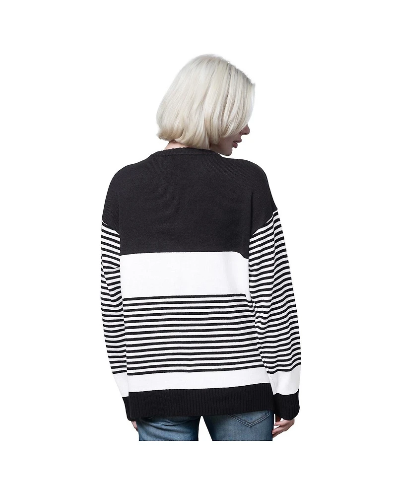 Starter Women's Black Baltimore Ravens No Huddle Striped V-Neck Sweater