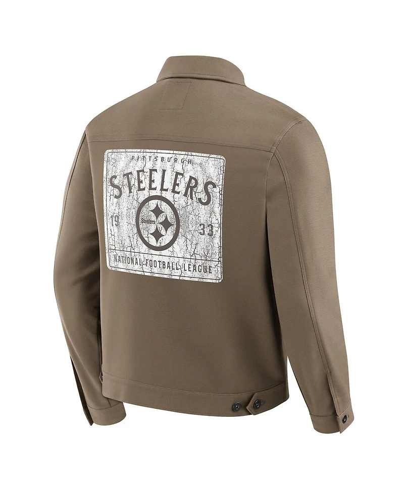 Fanatics Men'sTan Pittsburgh Steelers Trucker Full-Button Jacket