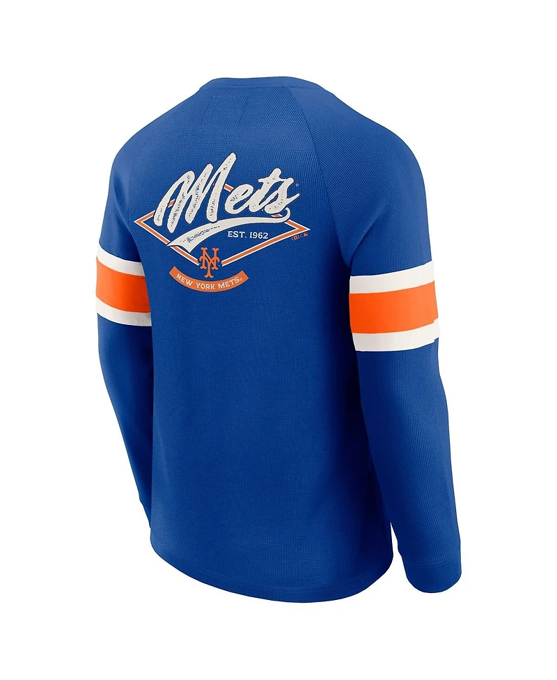 Fanatics Men's Darius Rucker Collection by Royal New York Mets Waffle-Knit Raglan Long Sleeve Henley T-Shirt