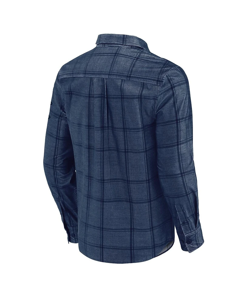 Fanatics Men's Darius Rucker Collection by Navy New York Yankees Thin Wale Corduroy Plaid Button Up Shirt