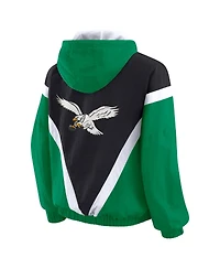 Wear by Erin Andrews Women's Kelly Green/Black Philadelphia Eagles Plus Retro Crinkle Full-Zip Windbreaker Jacket