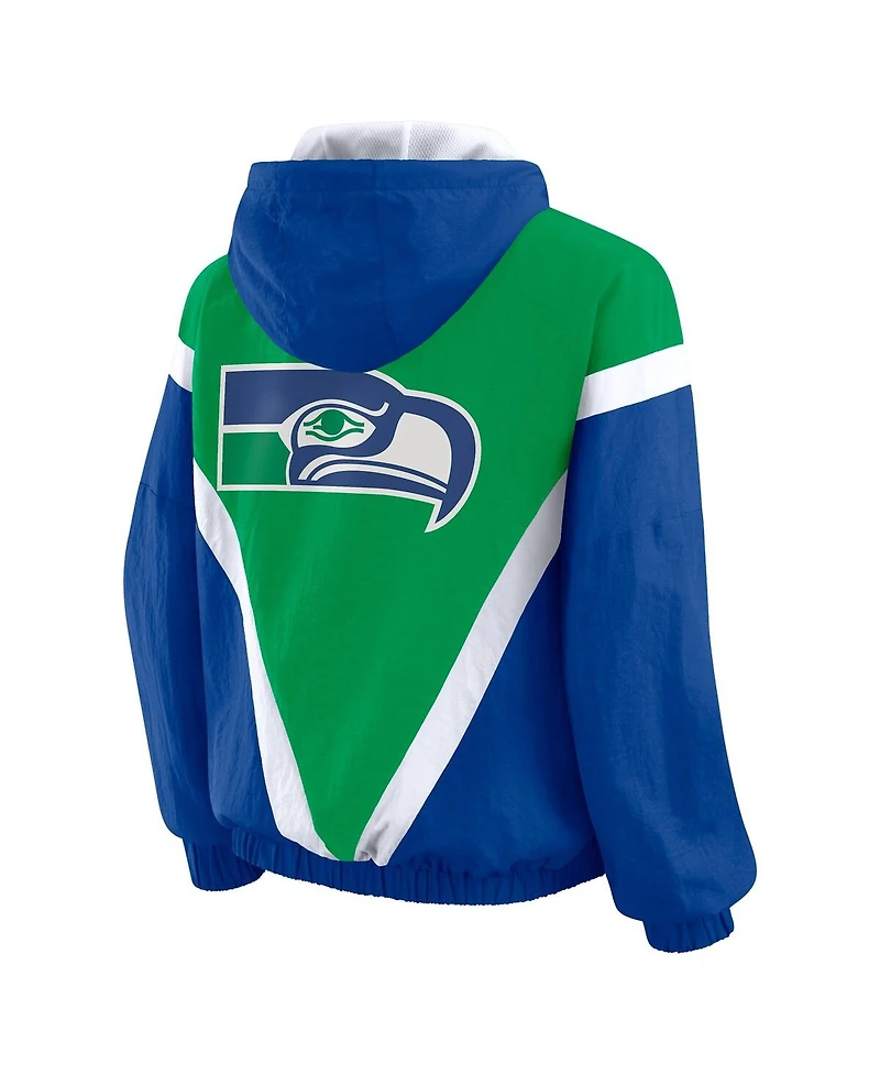 Wear by Erin Andrews Women's Kelly Green/Royal Seattle Seahawks Plus Retro Crinkle Full-Zip Windbreaker Jacket