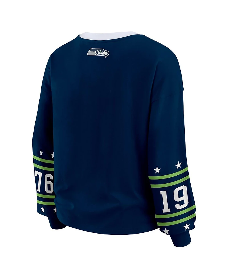 Wear by Erin Andrews Women's College Navy Seattle Seahawks Plus Sport Long-Sleeve T-Shirt