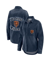 Wear by Erin Andrews Women's Denim Chicago Bears Washed Oversized Full-Snap Shacket