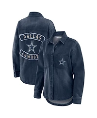 Wear by Erin Andrews Women's Denim Dallas Cowboys Washed Oversized Full-Snap Shacket