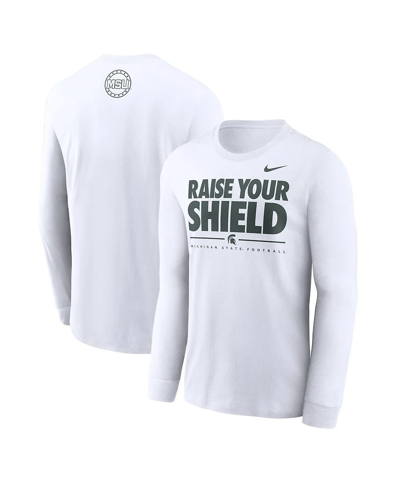 Nike Men's White Michigan State Spartans 2025 Football Fan Raise Your Shield Long Sleeve T-Shirt