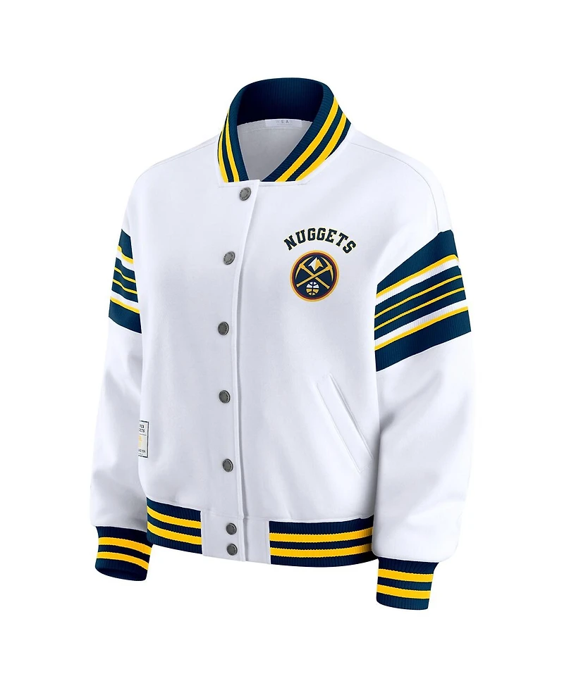 Wear by Erin Andrews Women's White Denver Nuggets Snap Front Fleece Sweatshirt