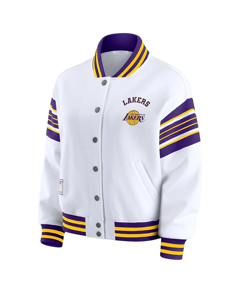 Wear by Erin Andrews Women's White Los Angeles Lakers Snap Front Fleece Sweatshirt
