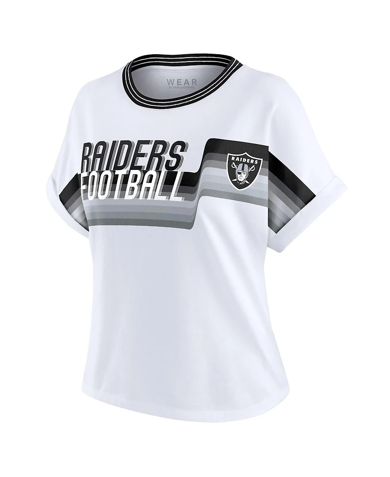 Wear by Erin Andrews Women's White Las Vegas Raiders Cropped Center Stripe Dolman T-Shirt