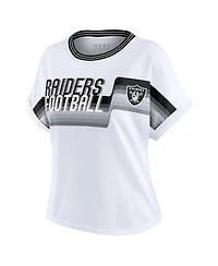 Wear by Erin Andrews Women's White Las Vegas Raiders Cropped Center Stripe Dolman T-Shirt