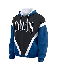 Wear by Erin Andrews Women's Black/Royal Indianapolis Colts Retro Crinkle Full-Zip Hoodie Windbreaker Jacket