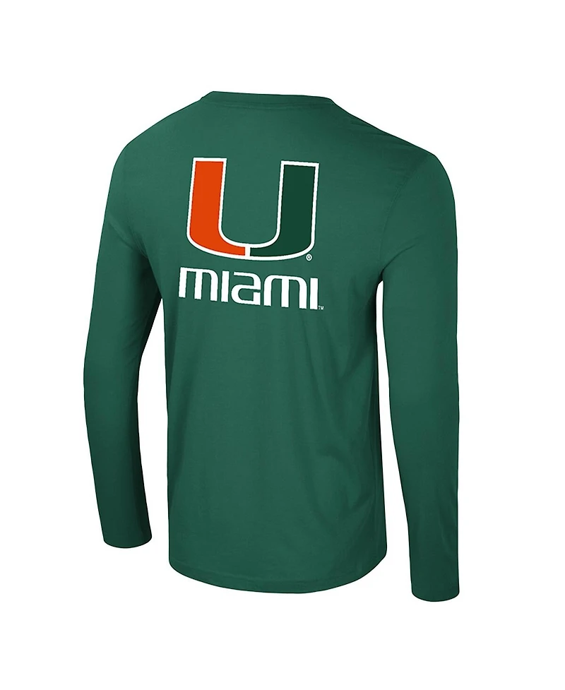 Colosseum Men's Green Miami Hurricanes Logo Lockup 3-Hit Active Blend Long Sleeve T-Shirt