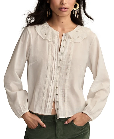Lucky Brand Women's Cutwork Peter Pan Collar Top