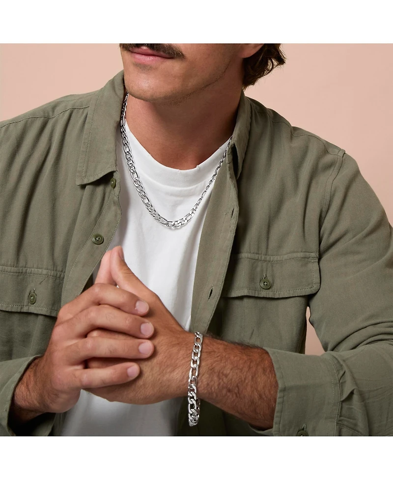 Lucky Brand Stainless Steel (304) 8MM Figaro Chain Necklace 22'' and Bracelet 8.5'' Set