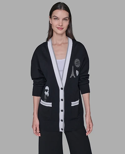Karl Lagerfeld Paris Women's Patch Detail Cardigan
