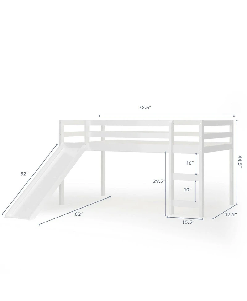 Gymax Twin Size Loft Bed with Slide Wood Low Sturdy Loft Bed Bedroom