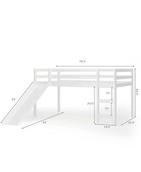 Gymax Twin Size Loft Bed with Slide Wood Low Sturdy Loft Bed Bedroom