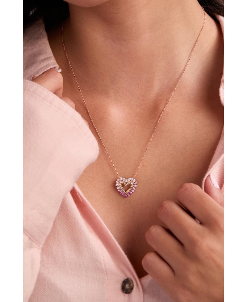 Le Vian Pink Sapphire Ombre (7/8 ct. t.w.), White Sapphire (1/20 ct. t.w.) & Nude Diamond (1/5 ct. t.w.) Heart 20" Pendant Necklace in 14k Rose Gold
