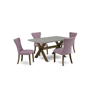 East West Furniture 5-Pc kitchen table set Included 4 Dining Chair Upholstered Seat and High Button Tufted Chair Back and Rectangular Dining Table