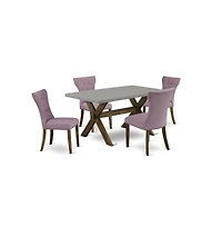 East West Furniture 5-Pc kitchen table set Included 4 Dining Chair Upholstered Seat and High Button Tufted Chair Back and Rectangular Dining Table