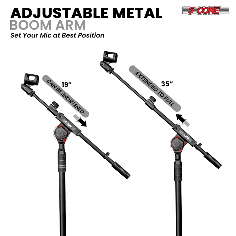 5 Core Microphone Stand Floor Height Adjustable w Extending Telescoping Boom Arm