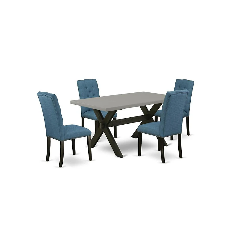East West Furniture 5-Piece Beautiful Dining Room Table Set a Great Cement Color Modern Dining Table Top and 4 Beautiful Linen Fabric Kitchen Chairs w