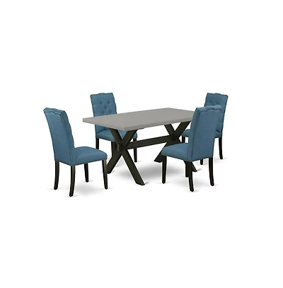 East West Furniture 5-Piece Beautiful Dining Room Table Set a Great Cement Color Modern Dining Table Top and 4 Beautiful Linen Fabric Kitchen Chairs w