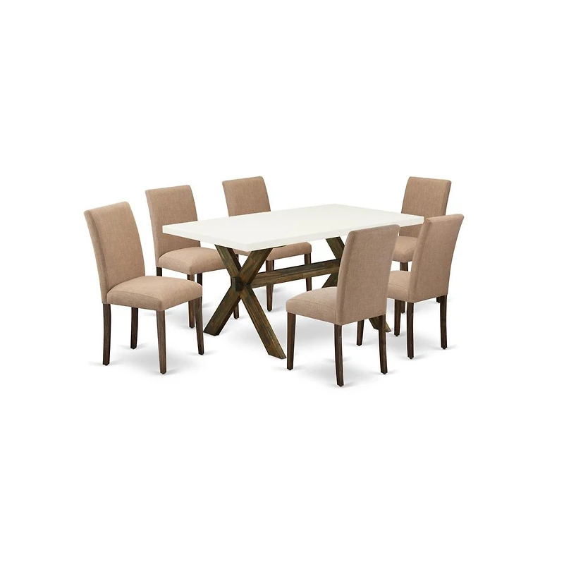 East West Furniture 7-Pc Table and Chairs Dining Set Includes 6 Mid Century Chairs with Upholstered Seat and High Back and a Rectangular Kitchen Table