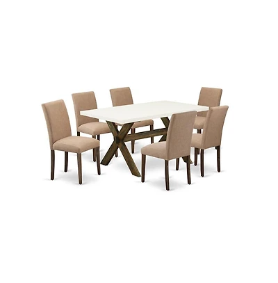 East West Furniture 7-Pc Table and Chairs Dining Set Includes 6 Mid Century Chairs with Upholstered Seat and High Back and a Rectangular Kitchen Table