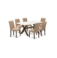 East West Furniture 7-Pc Table and Chairs Dining Set Includes 6 Mid Century Chairs with Upholstered Seat and High Back and a Rectangular Kitchen Table