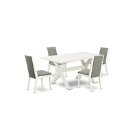 East West Furniture 5-Piece Beautiful kitchen table set a Superb Linen White Dining Room Table Top and 4 Lovely Linen Fabric Parson Dining Chairs with
