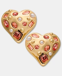 I.n.c. International Concepts Color Crystal and Imitation Pearl Heart Drop Earrings, Macy's Exclusive