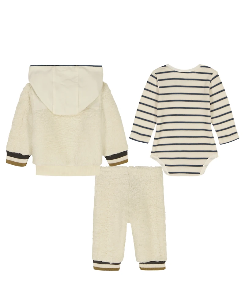 Calvin Klein Baby Boys 3-Piece Sherpa Fleece Zip-up Hoodie, Bodysuit and Joggers Set