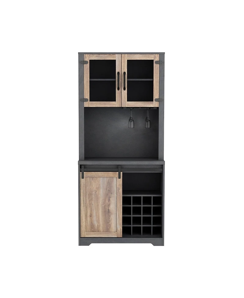 Boyel Living 31 Inch Rustic Farmhouse Barn Door Bar Cabinet Sideboard Cabinet Wine Storage Cabinet with Sliding Doors for Living Room, Dining Room, or