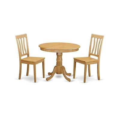 East West Furniture 3 Pc Kitchen Table set-round Kitchen Table and 2 Dining Chairs