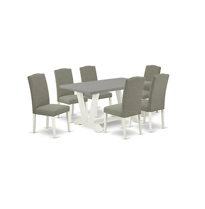 East West Furniture 7-Piece Fashionable Dining Room Table Set a Good Cement Color Kitchen Rectangular Table Top and 6 Excellent Linen Fabric Parson Ch