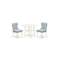 East West Furniture dining room table set of 2 excellent dining chairs with Linen Fabric Baby Blue color and a lovely dining table with Linen White co