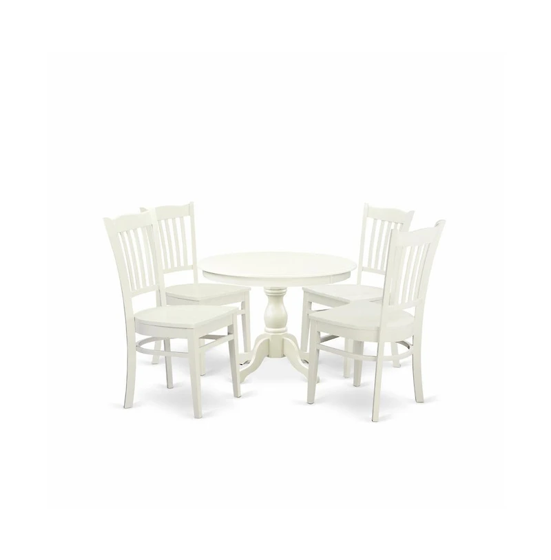 East West Furniture 5 Piece Table and Chairs Dining Set - Linen White Wood Table and 4 Linen White Wooden Chairs with Slatted Back