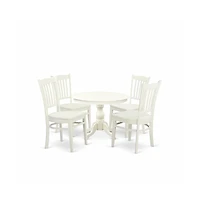 East West Furniture 5 Piece Table and Chairs Dining Set - Linen White Wood Table and 4 Linen White Wooden Chairs with Slatted Back