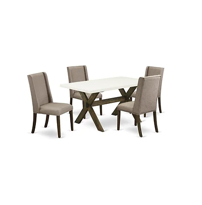 East West Furniture 5-Pc Dining Table Set Included 4 Parson Chair Upholstered Seat and Stylish Chair Back and Rectangular dining table with Linen Whit