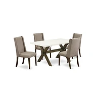 East West Furniture 5-Pc Dining Table Set Included 4 Parson Chair Upholstered Seat and Stylish Chair Back and Rectangular dining table with Linen Whit