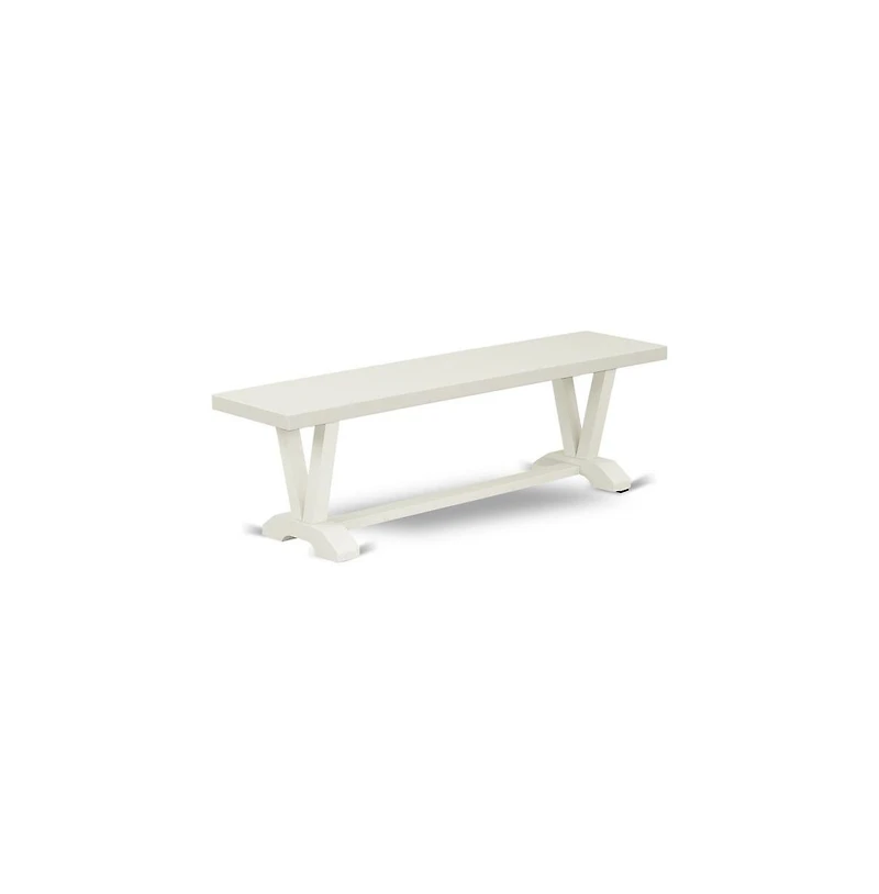 East West Furniture Pc Table Set - 1 Linen White Wood Dining Table and 2 Mid Century Modern Bench - Stable and Durable Construction