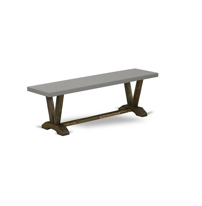 East West Furniture 3 Piece Kitchen Table Set - 1 Cement Kitchen Table and 2 Small Wood Bench - Stable and Durable Construction