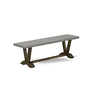 East West Furniture 3 Piece Kitchen Table Set - 1 Cement Kitchen Table and 2 Small Wood Bench - Stable and Durable Construction