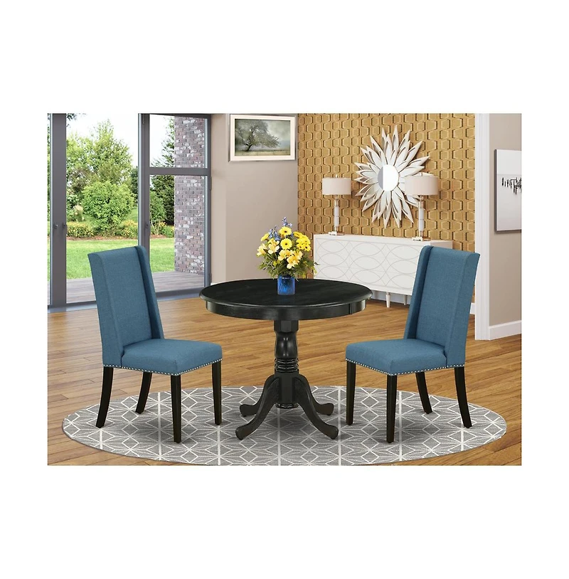 East West Furniture Dining Room Set Wirebrushed Black
