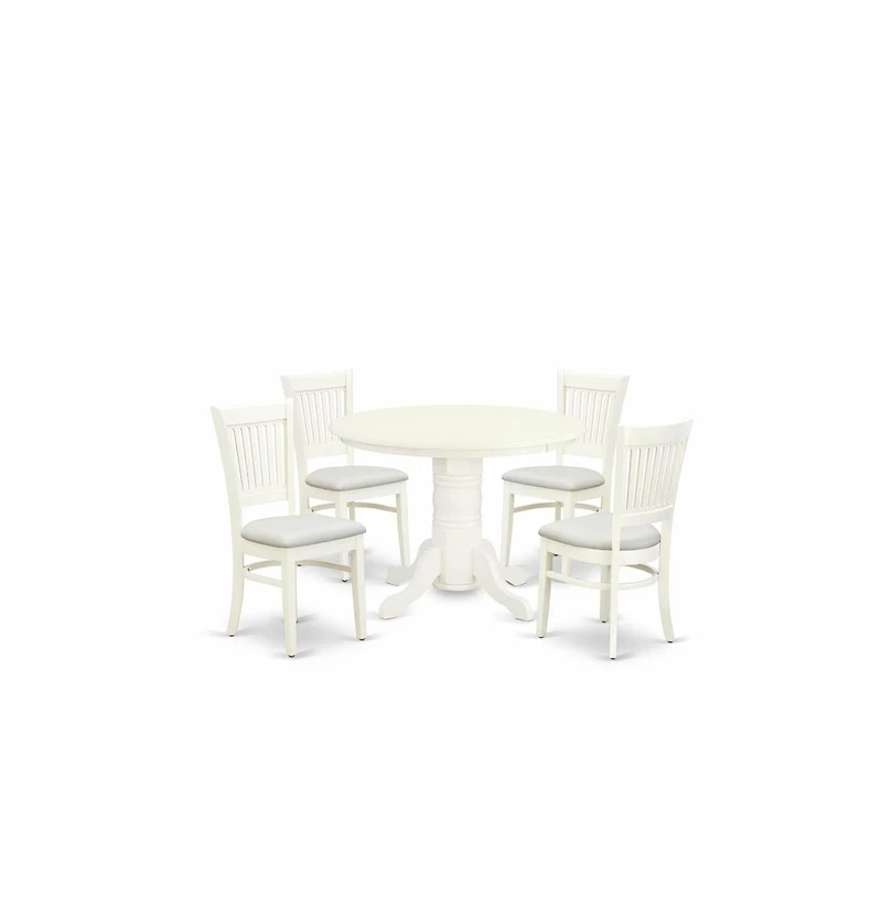 East West Furniture 5-Piece Dining Room Table Set- 4 Dining Room Chairs and Modern Dining Room Table - Linen Fabric Seat and Slatted Chair Back
