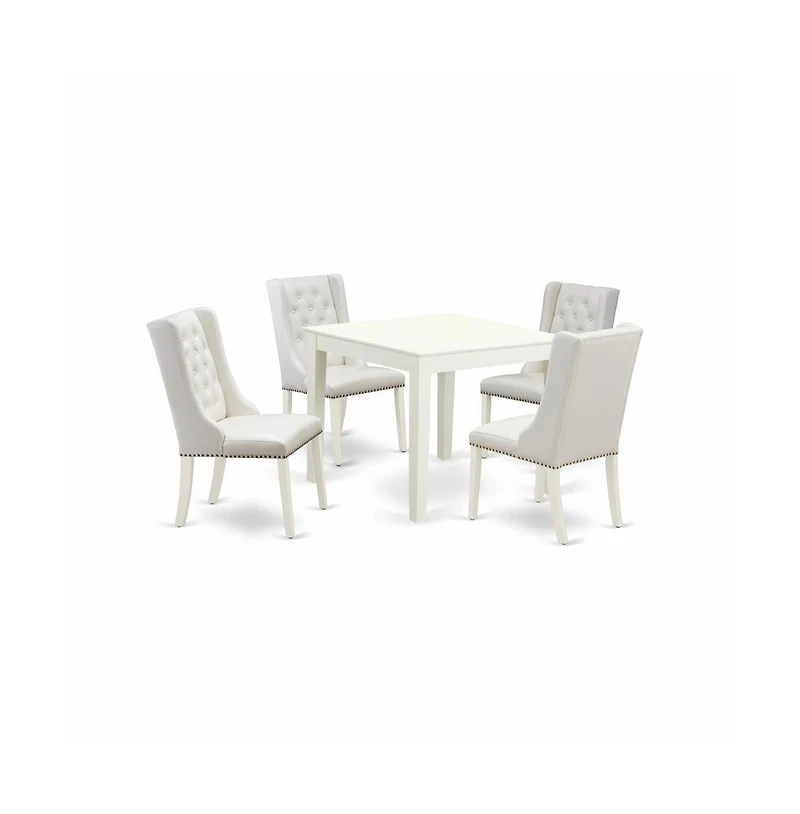 East West Furniture 5-Piece Dining Table Set Includes 1 Kitchen Dining Table and 4 Light Grey Linen Fabric Parson Chairs with Button Tufted Back
