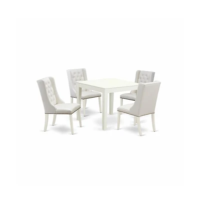East West Furniture 5-Piece Dining Table Set Includes 1 Kitchen Dining Table and 4 Light Grey Linen Fabric Parson Chairs with Button Tufted Back